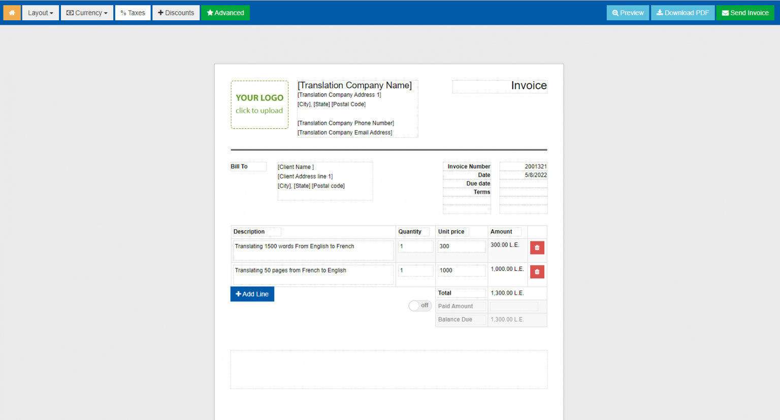 Translation Service Invoice Templates Word, Excel, Docs