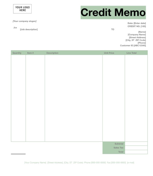quizlet issued credit memo